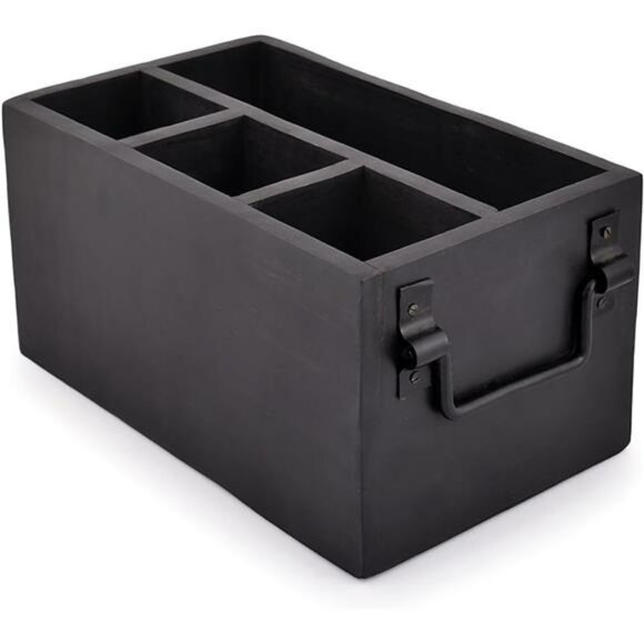 Mango Wood Flatware Caddy Utensil Holder with Napkin Holder Kitchen Organizer - Picture 1 of 6